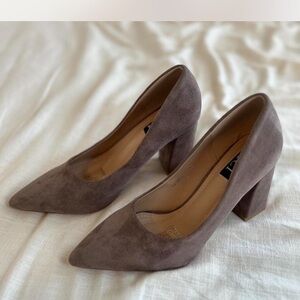 Vici Taupe Suede Block Heel Pumps